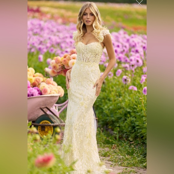 Periwinkle Sherri Hill Ruffle Sleeve Sequin Lace Dress - Picture 9 of 17